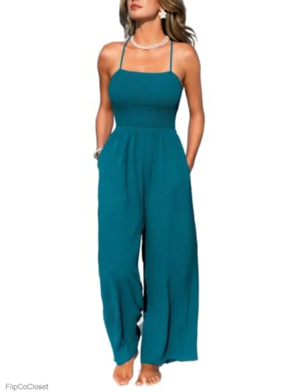 Sleeveless Wide Leg Jumpsuit Lightweight Polyester Casual Summer Outfit